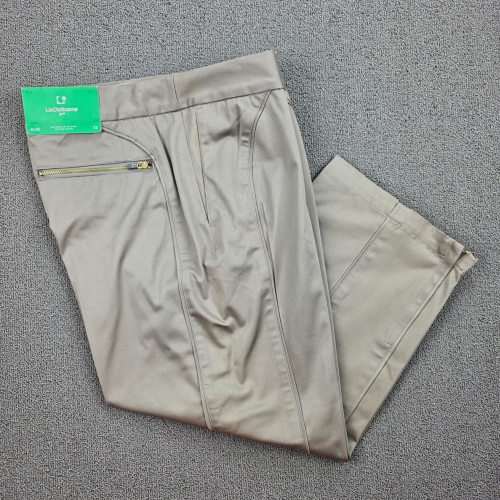 Liz Claiborne Klute Golf Pants Women Taupe Cropped Ankle Zip Stretch Size 12 NWT